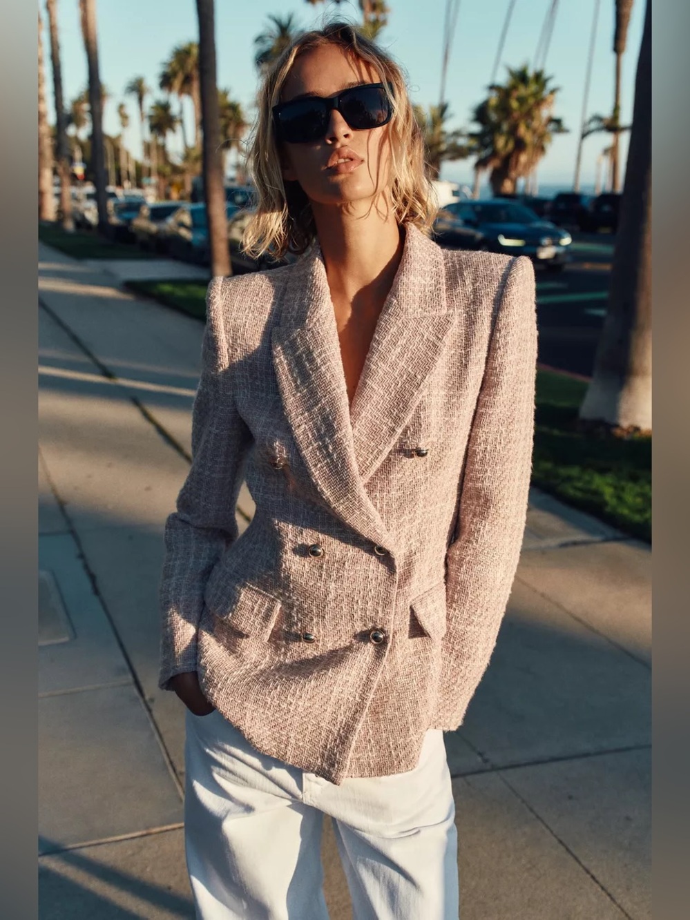Zara tweed texted double breasted blazer NWOT